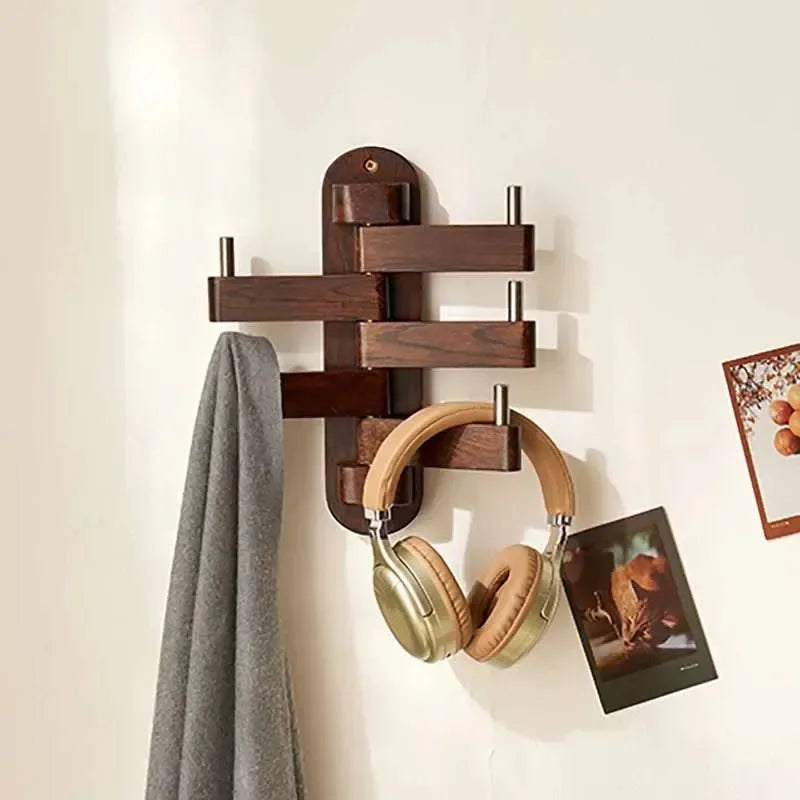 Solid Oak Wall-Mounted Coat Rack – 5 Rotatable Hooks Wall-Mounted Coat Rack Axl