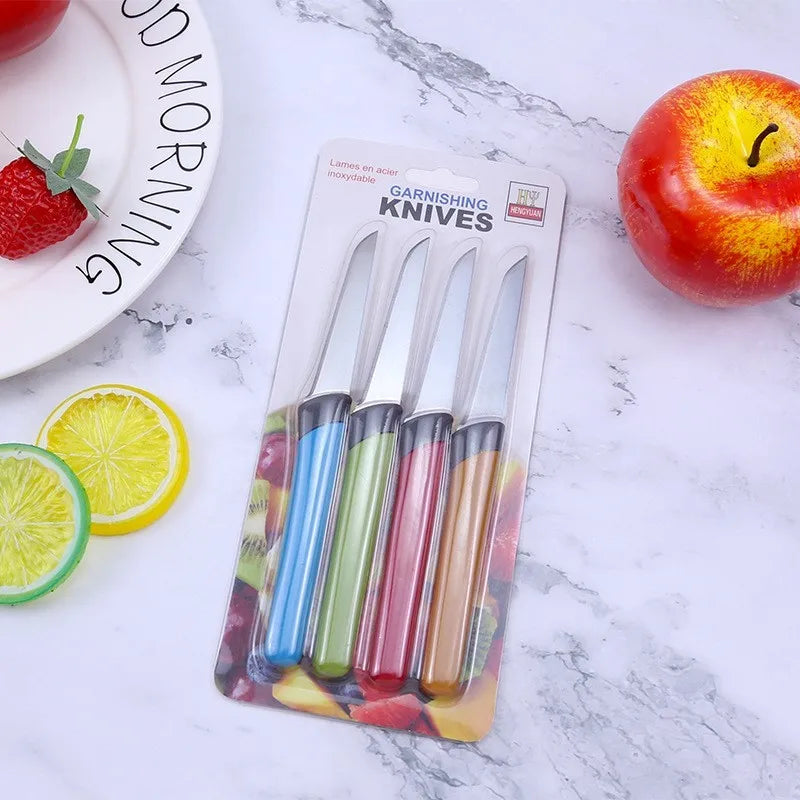 4-Piece Stainless Steel Fruit Knife & Peeler Set – Candy Colors Fruit Knife Set Axl