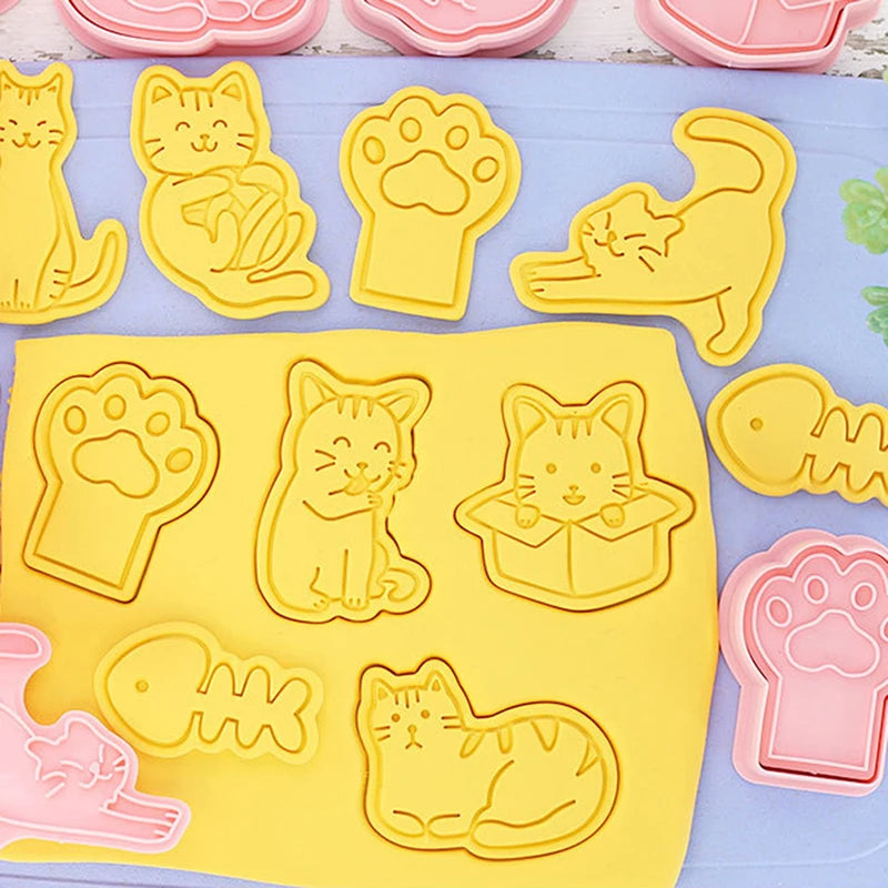 8-Piece Cat Animal 3D Cookie Cutter Stamp Set – Baking Molds Cookie Cutter Set Axl