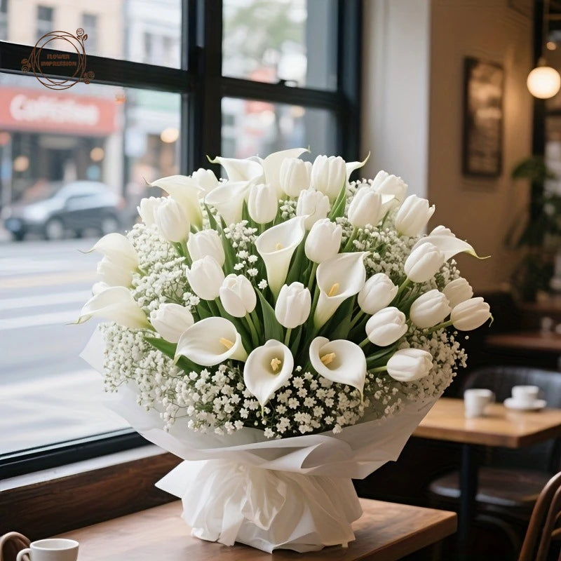 40-Piece Artificial Flower Bouquet – Gypsophila, Tulip & Lily Artificial Flower Bouquet Axl