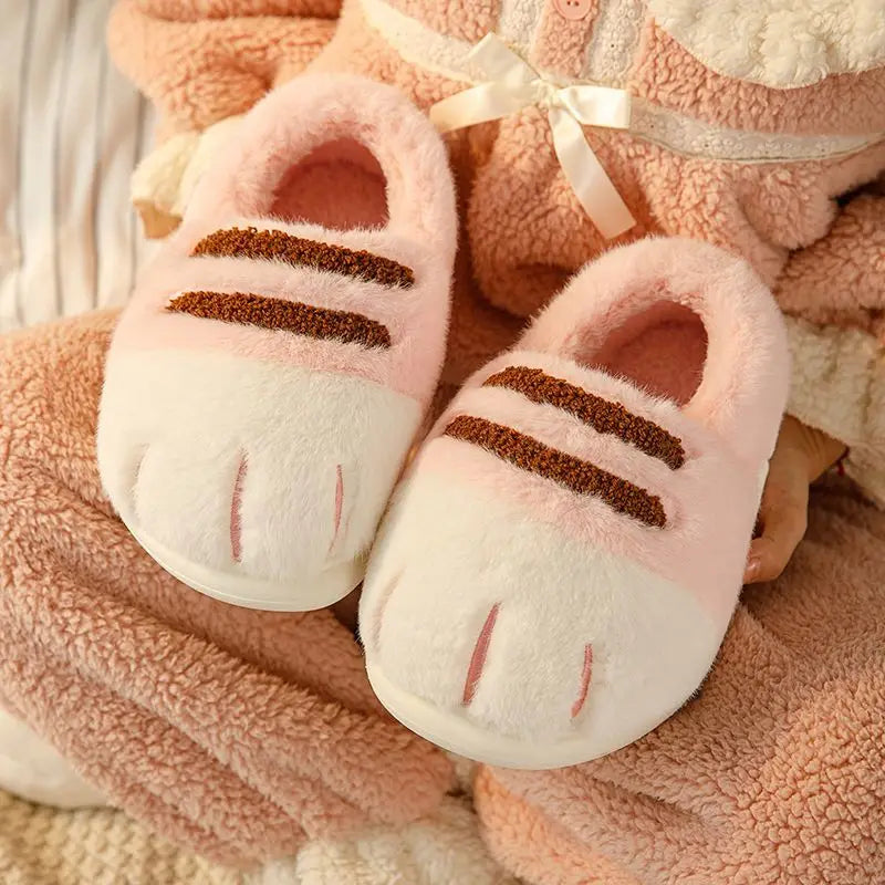 Lorilury Cat Paw Slippers – Fluffy Faux Fur Women's Slides Faux Fur Slippers Axl Pink loafer 38-39