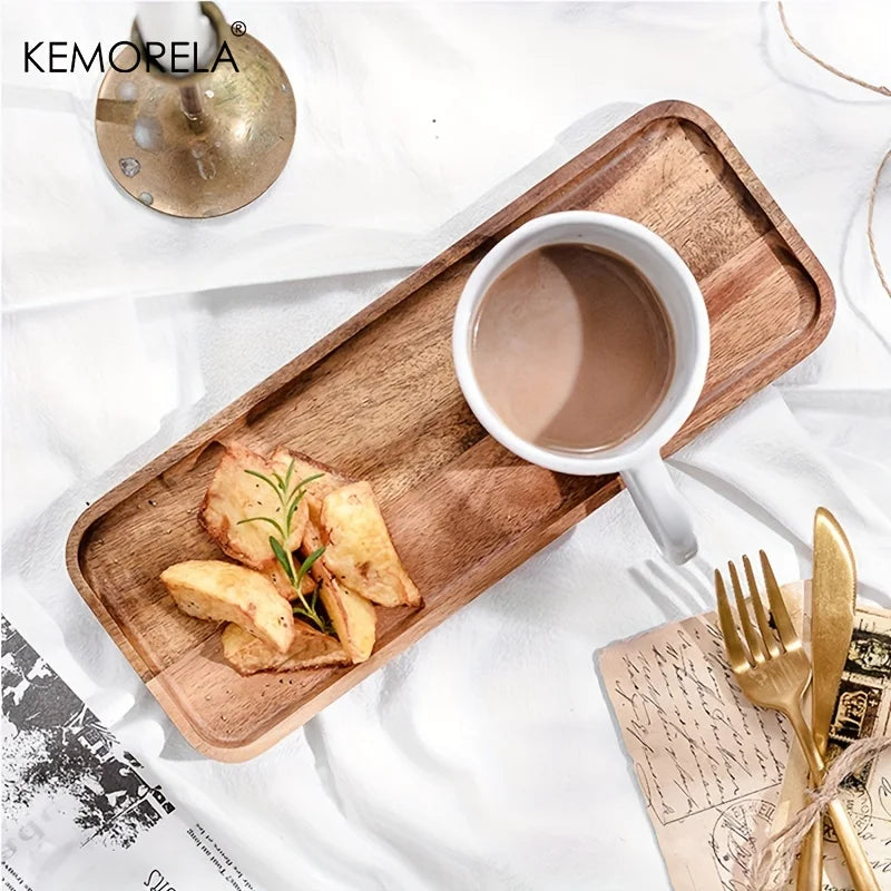 KEMORELA Acacia Wood Serving Tray – Tea, Coffee & Dessert Wood Serving Tray Axl