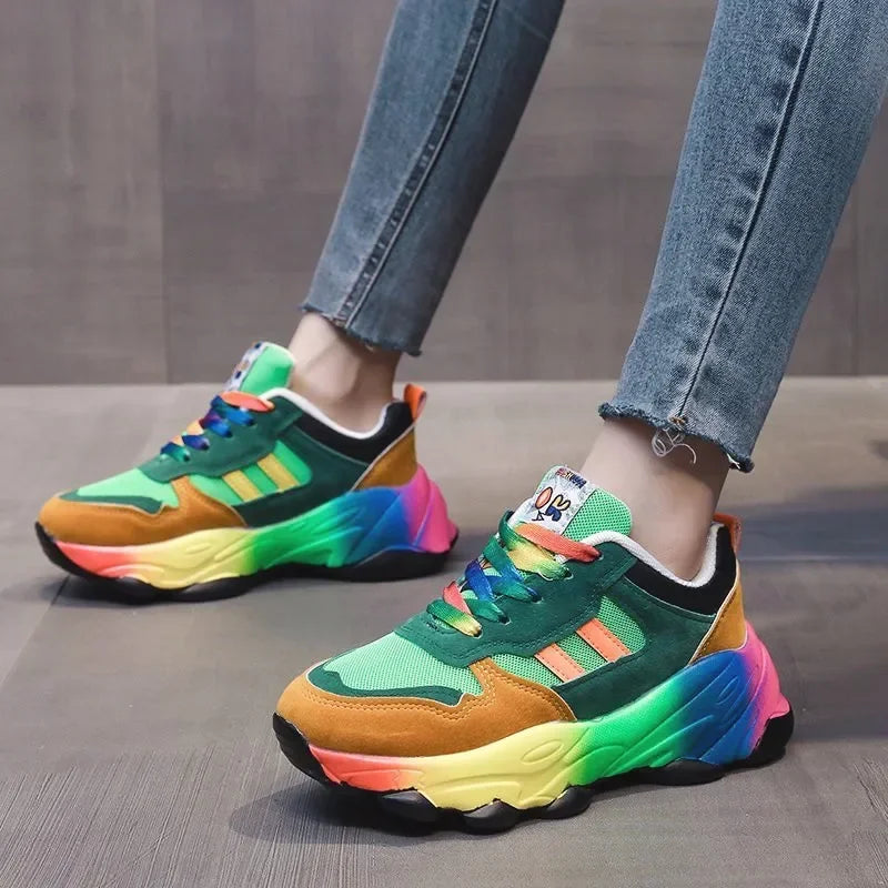 Women's Multicolor Platform Sneakers – Lightweight Mesh Shoes Platform Sneakers Axl