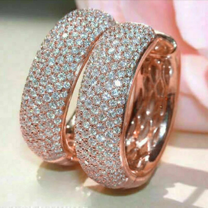 Huitan Rose Gold Hoop Earrings – Micro Pavé Cubic Zirconia Hoop Earrings Axl