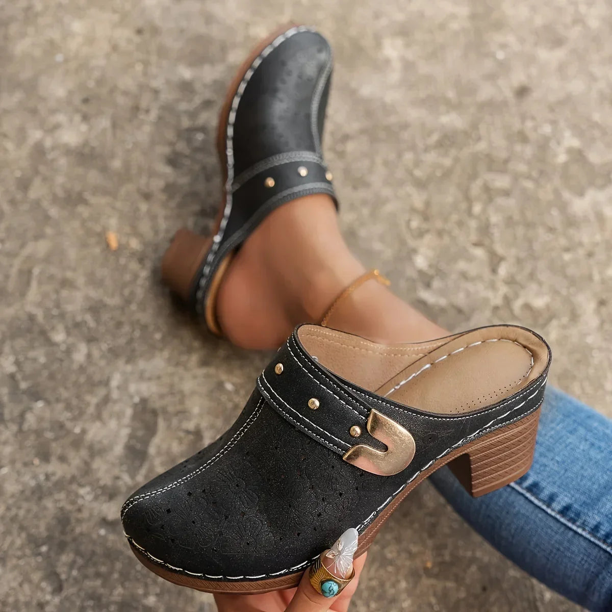 Women's Platform Chunky Heel Mule Slippers – Retro Thick Sole Platform Mule Slippers Axl