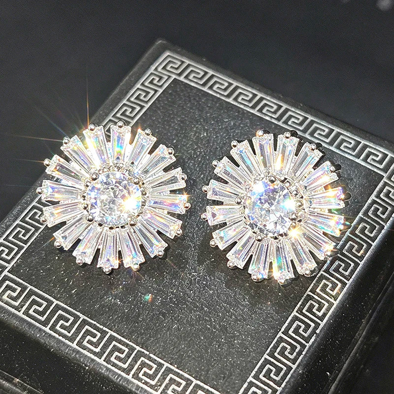 Huitan Flower CZ Stud Earrings – Cubic Zirconia Party Jewelry CZ Stud Earrings Axl