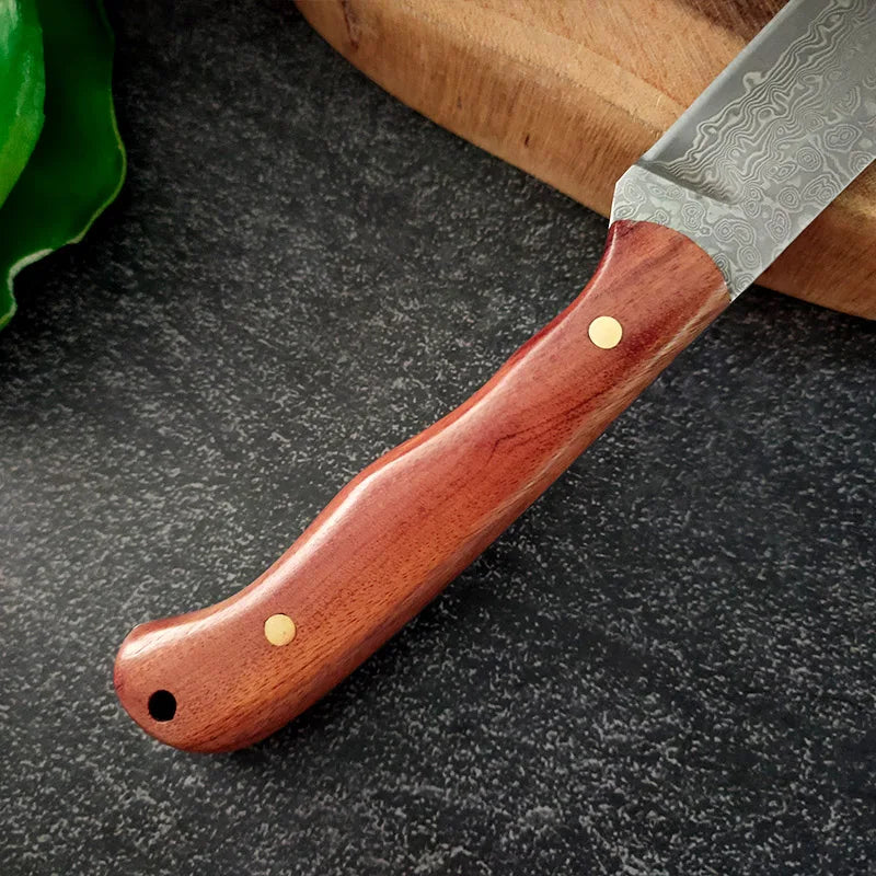 Damascus Steel Kitchen Knife | Sharp Wood Handle – InLeung Damascus Kitchen Knife Axl