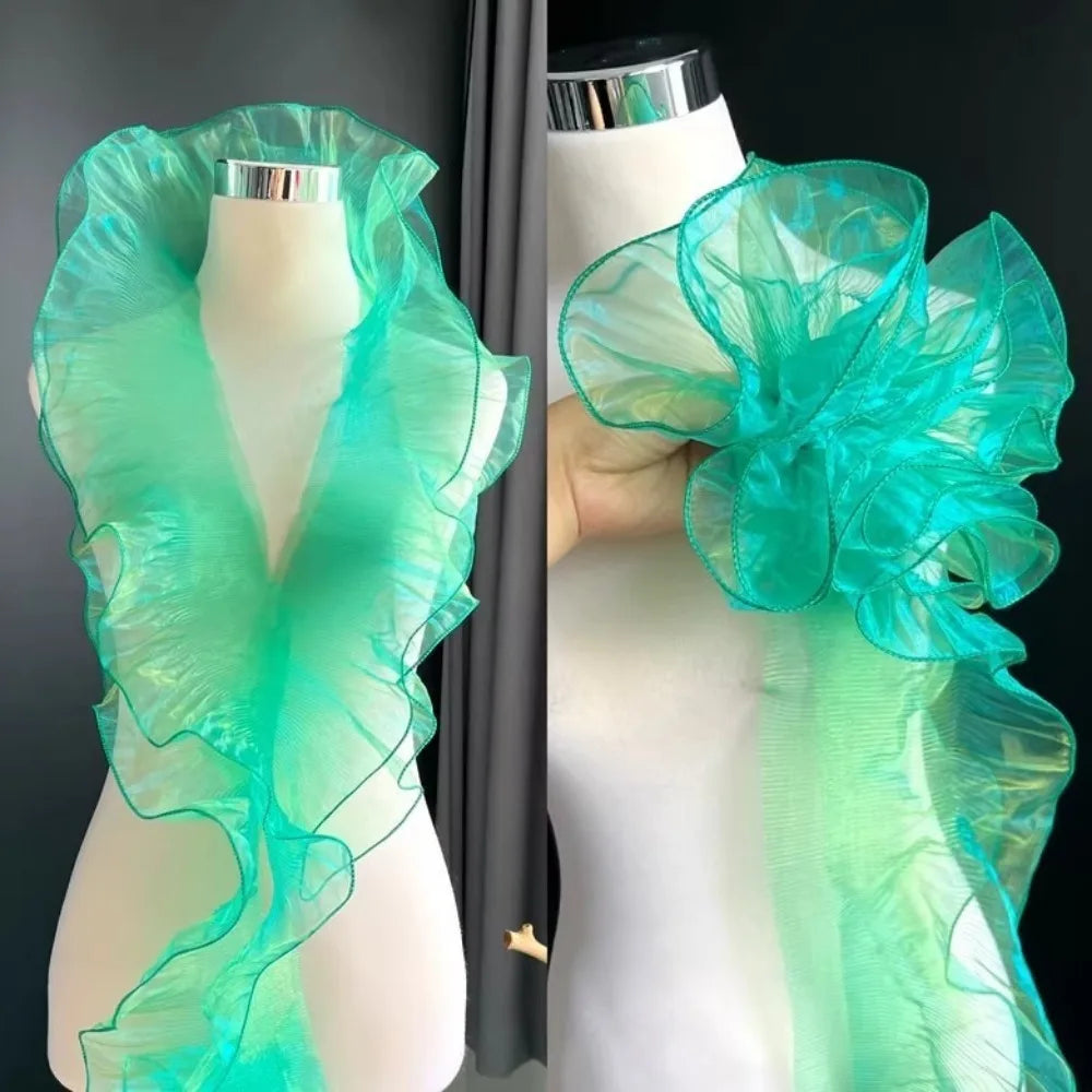Gradient Pleated Lace Ribbon 1 Yard – 15cm Organza DIY Fabric Lace Fabric Trim Axl Green