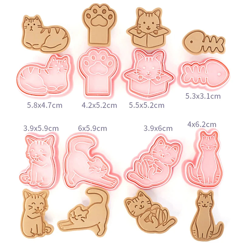 8-Piece Cat Animal Cookie Cutter Set – 3D Stamp Baking Mold Cookie Cutter Set Axl One size