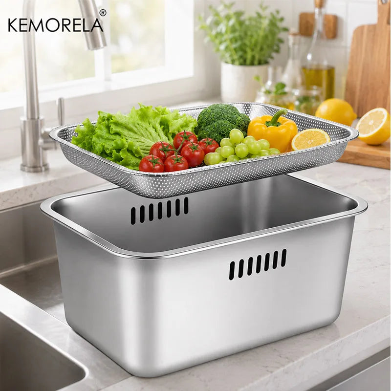 KEMORELA 10L Stainless Steel Dishpan with Filter Screen Kitchen Washing Basin Axl 1 Set