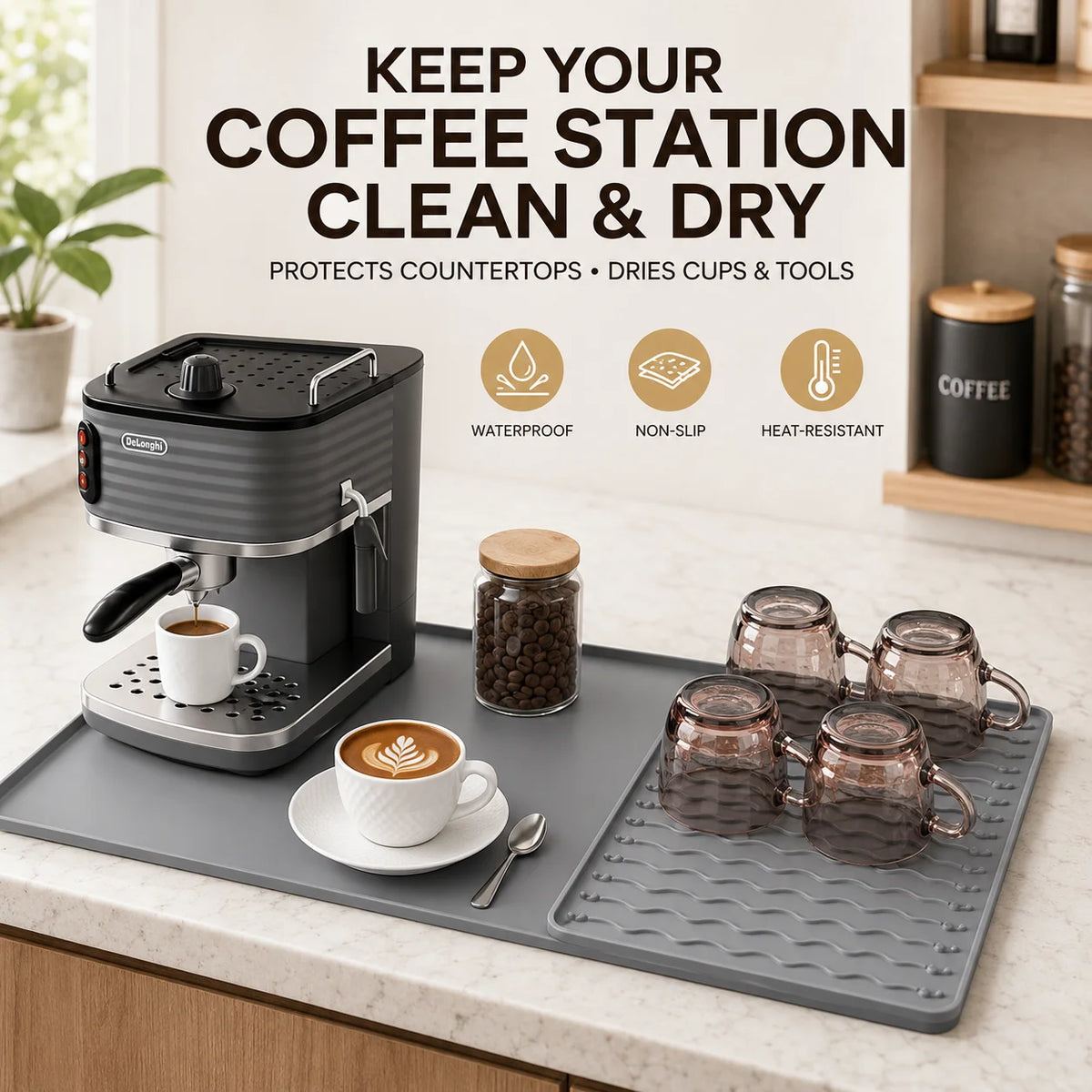 Silicone Coffee Mat Set 2-in-1 – Spill-Proof Countertop Protector Silicone Kitchen Mat Axl