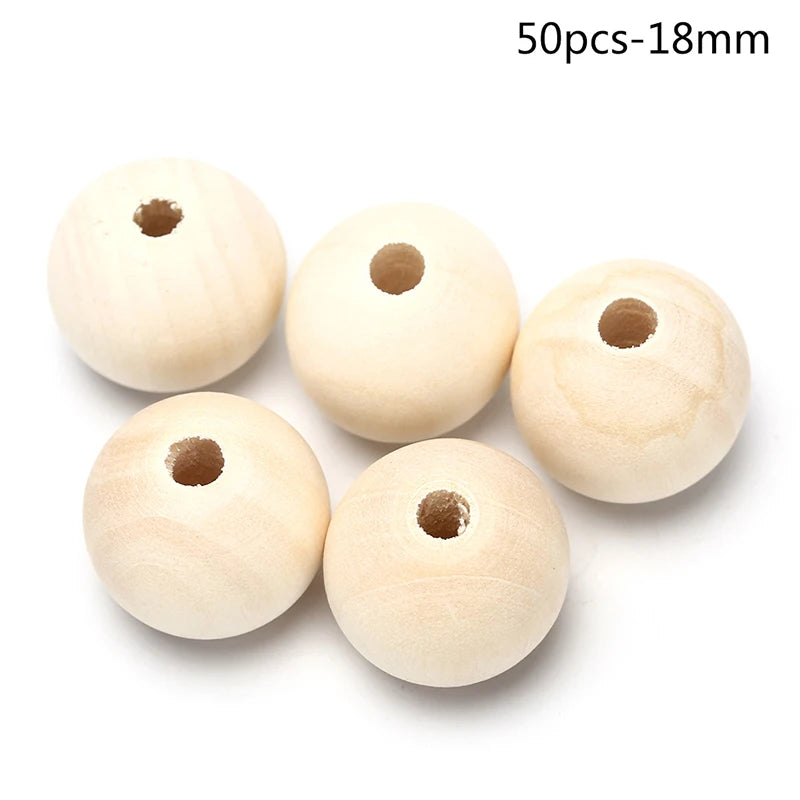 Natural Round Wooden Ball Beads – DIY Jewelry & Craft Making Wooden Craft Beads Axl 50pcs-18mm