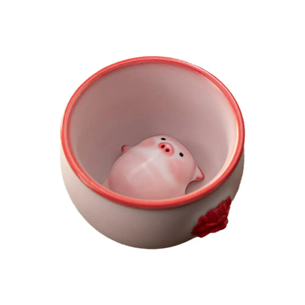Ceramic Bubble-Blowing Pig Tea Cup Set – Fun Tea Pet Gift Novelty Tea Cup Set Axl Dark Khaki