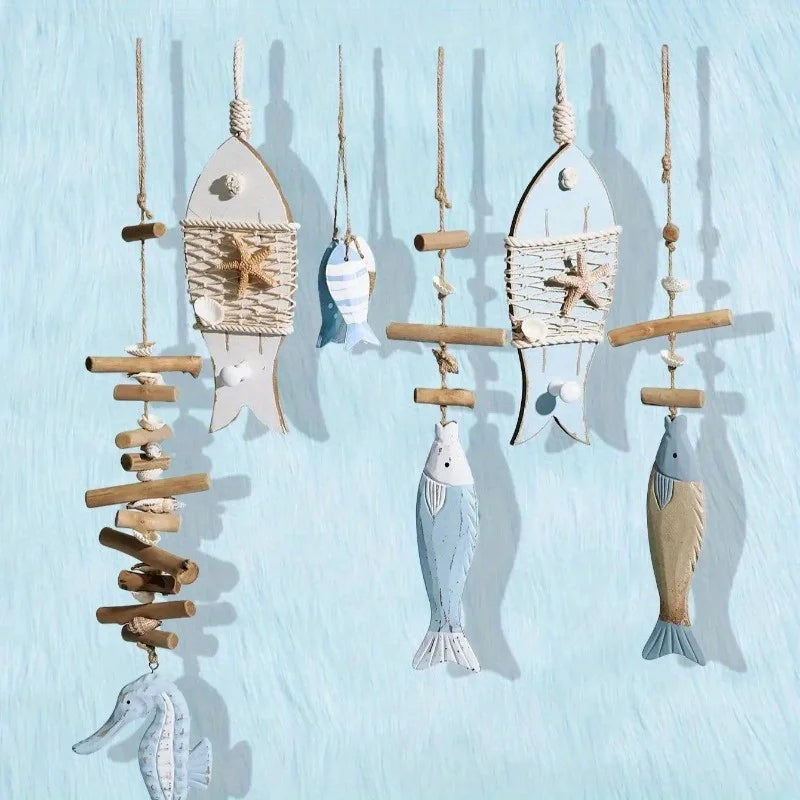 Wooden Fish String Pendant – Carved Sea Fish Hanging Decor Wood Hanging Decor Axl