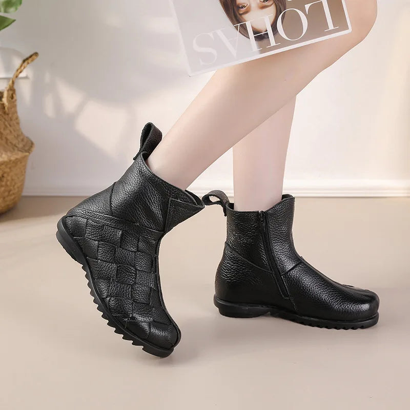 Lorilury Women's Genuine Leather Ankle Boots – Handmade Flat Women's Ankle Boots Axl