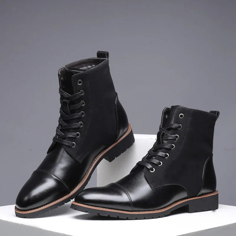 YBQJOO Men's British Ankle Boots – Wide Size PU Leather Zip Men's Ankle Boots Axl