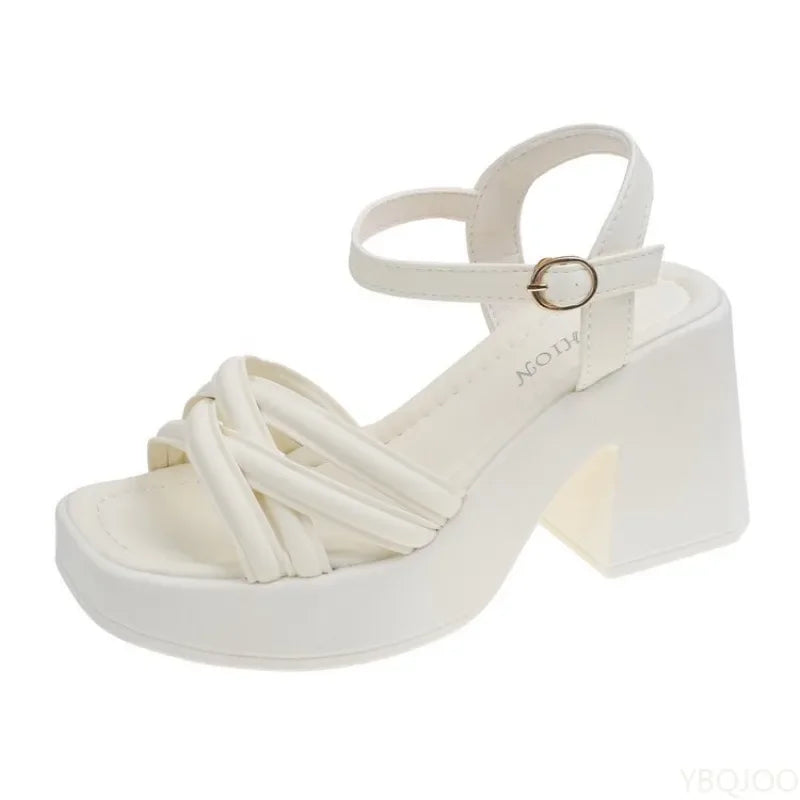 Women's Peep Toe Block Heel Buckle Sandals – Platform Style Block Heel Sandals Axl
