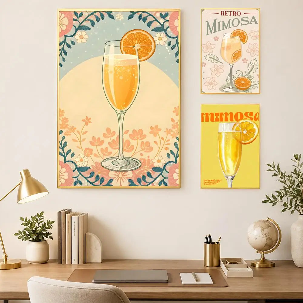 Cocktail Mimosa Self-Stick Wall Art Poster – Waterproof HD Wall Art Poster Axl