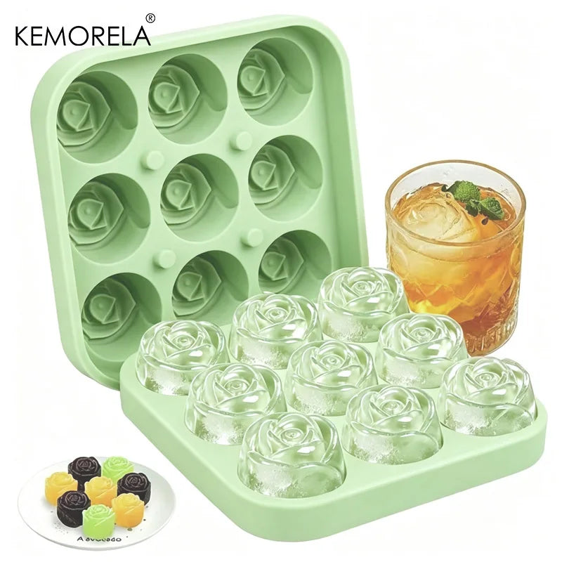3D Rose Silicone Ice Cube Mold – 9-Grid Flower Tray | KEMORELA Silicone Ice Mold Axl Dark Green