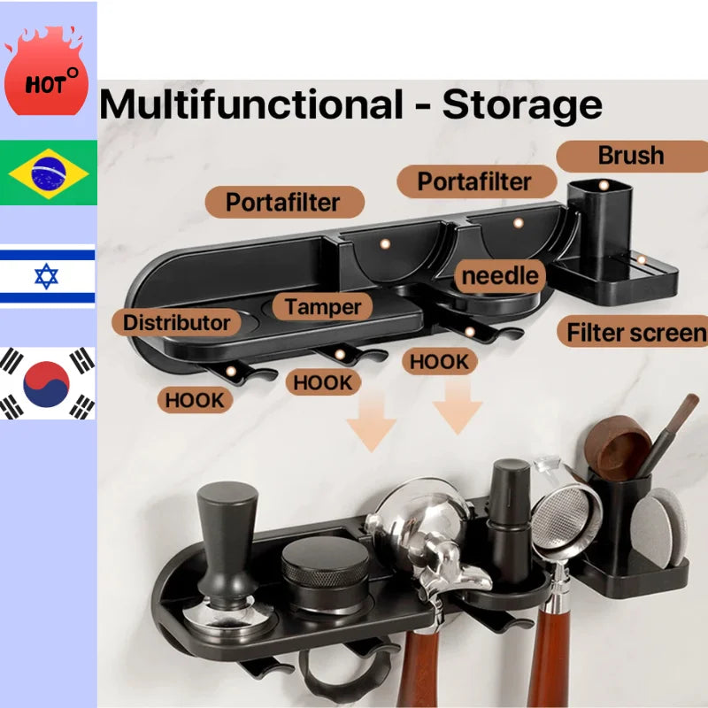 Wall-Mounted Espresso Organizer – Portafilter & Tamper Holder Coffee Accessories Organizer Axl