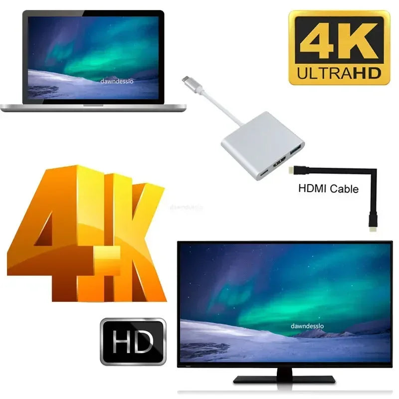 USB-C 3-in-1 Hub – 4K HDMI, USB 3.0 & 100W PD Charging USB-C Multiport Hub Axl