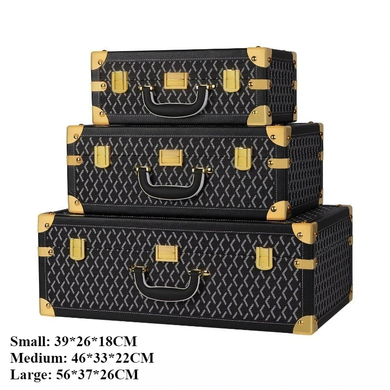 Retro Leather Storage Box Set – S/M/L Lidded Home Organizer Decorative Storage Box Axl Black Handle Style