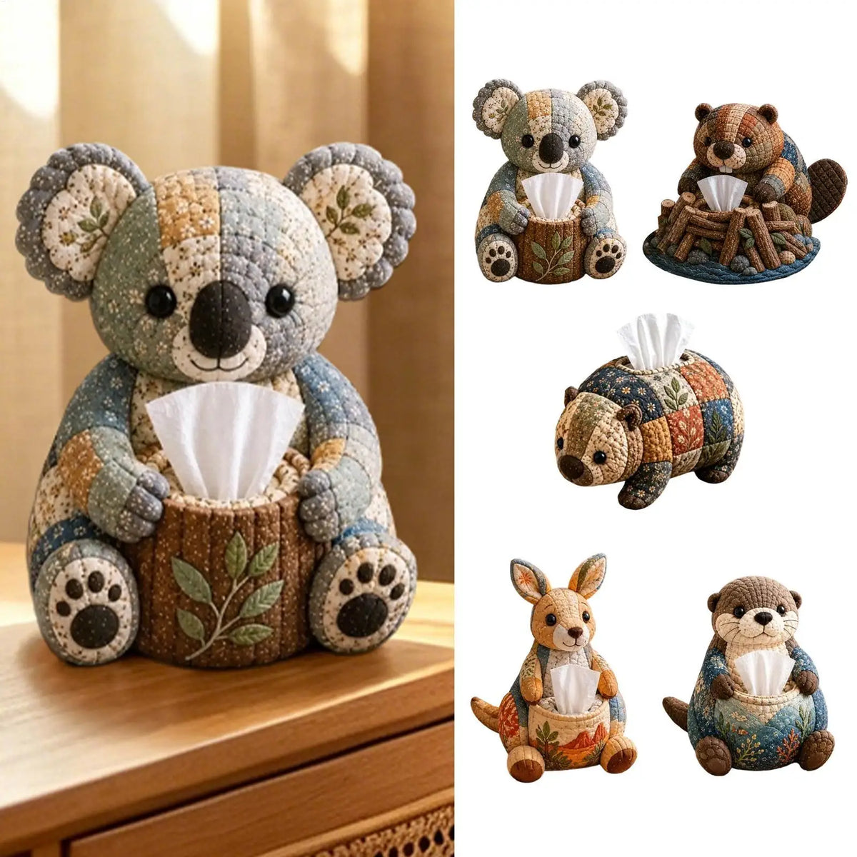 Animal Quilted Tissue Box Cover DIY Kit – Beginner Craft Set DIY Craft Kit Axl