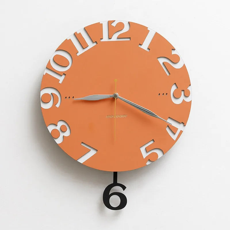 Modern Silent Pendulum Wall Clock – Minimalist Wood Decor Decorative Wall Clock Axl Orange