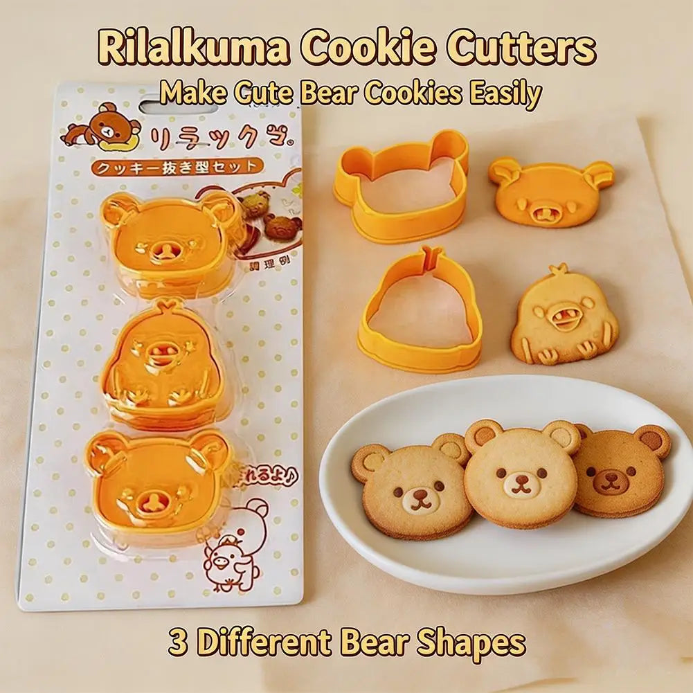 3-Piece Bear & Chick Cookie Cutter Sandwich Mold Baking Set Cookie Cutter Set Axl