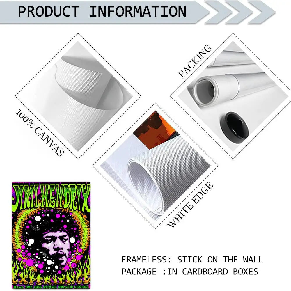 Jimi Hendrix Vintage Canvas Wall Art – Unframed Music Poster Canvas Wall Art Axl