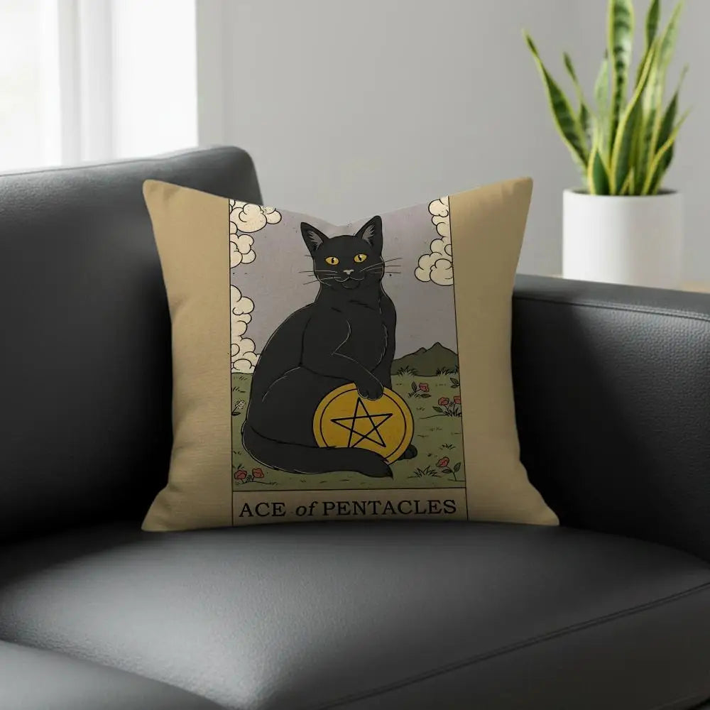 Tarot Cat Linen Cushion Cover – Sofa, Bed & Chair Décor Linen Cushion Cover Axl White4 60X60cm