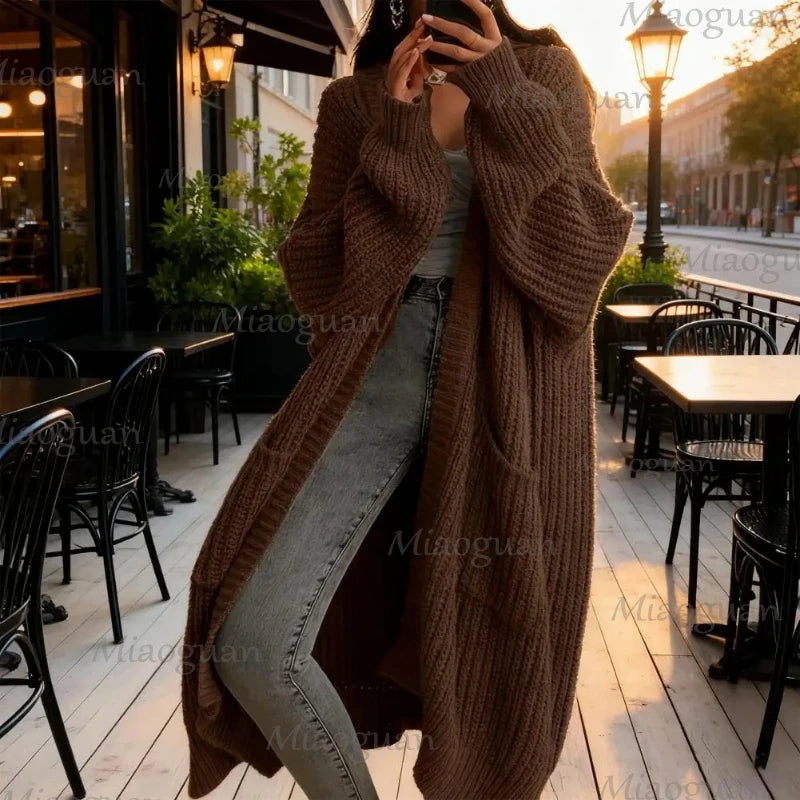 Women's Open Front Long Knit Cardigan Coat with Pockets Knit Cardigan Coat Axl