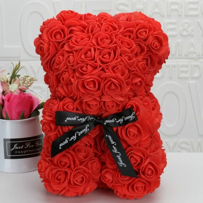 Rose Bear Foam Flower Bear Gift – 20cm Eternal Rose Bear Decorative Rose Bear Axl Red