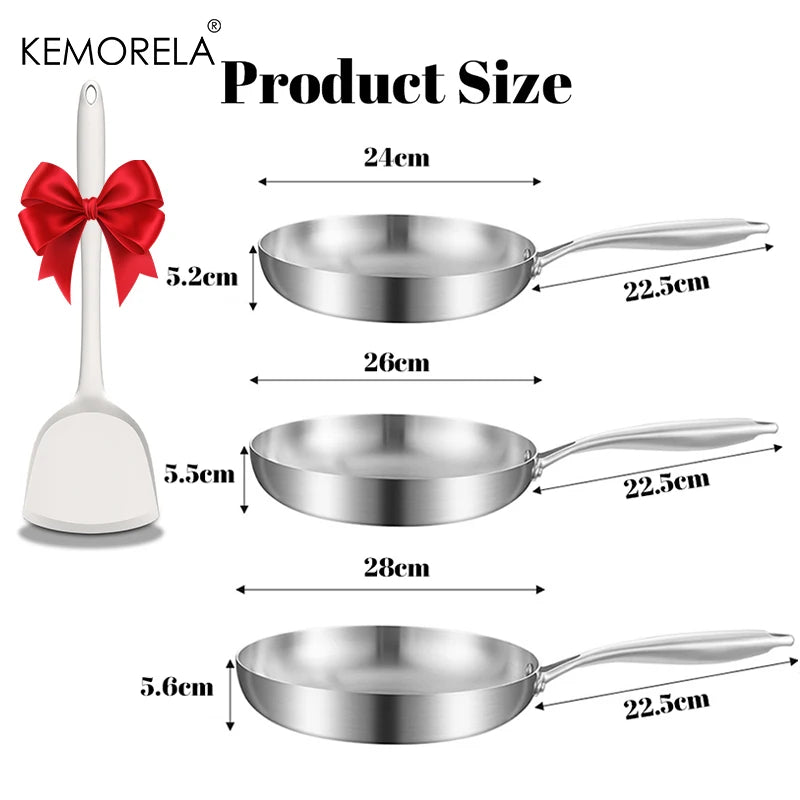 KEMORELA 3-Piece 304 Stainless Steel Non-Stick Frying Pan Set Frying Pan Set Axl 3PCS B