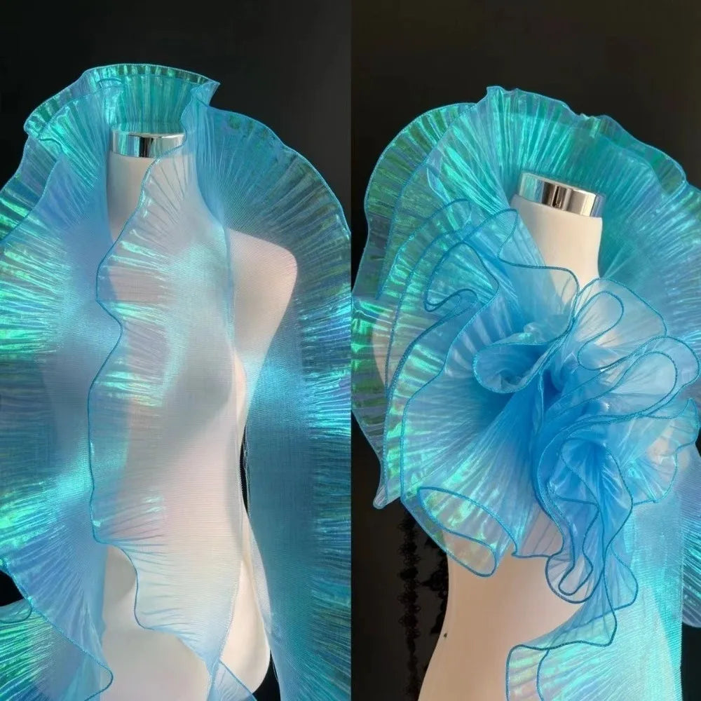 Gradient Pleated Lace Ribbon 1 Yard – 15cm Organza DIY Fabric Lace Fabric Trim Axl Blue