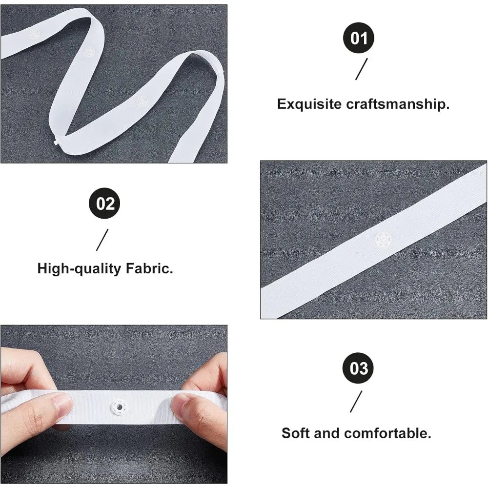 White Snap Button Tape 18mm 10 Yards – Polyester Ribbon Set Sewing Snap Tape Axl