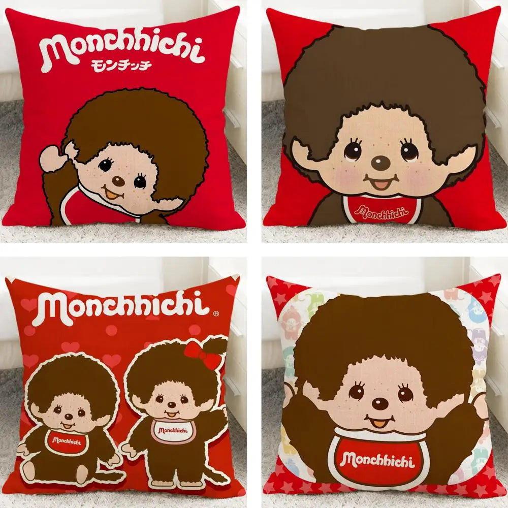Monchhichi Linen Cushion Cover – Breathable Sofa Pillowcase Decorative Cushion Cover Axl