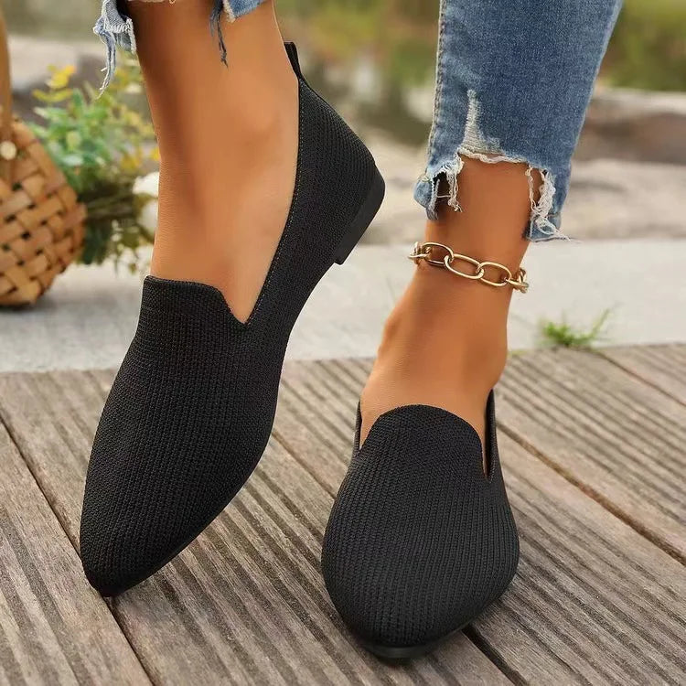 Women's Knit Ballet Flats – Pointed Toe Slip-On Loafers Ballet Flat Shoes Axl Black 36