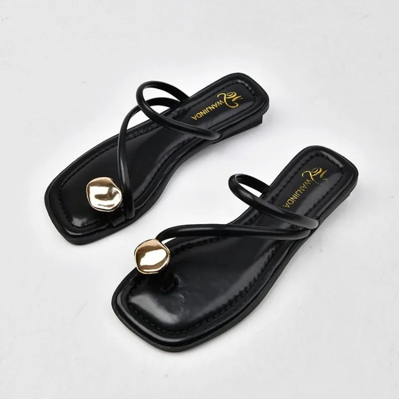 VKJF Women's Clip Toe Low-Heel Sandals | Summer Walking Slides Clip Toe Sandals Axl