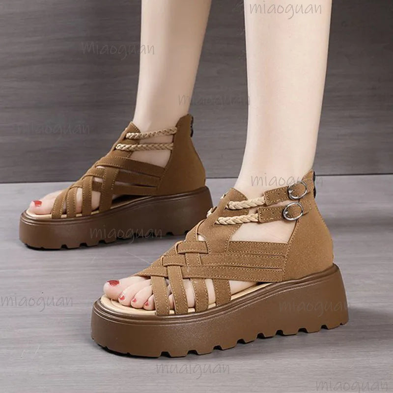 Women's Gladiator Wedge Sandals – Cross Strap Open Toe Platform Gladiator Wedge Sandals Axl