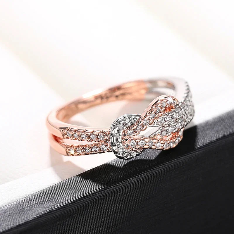 Huitan Two-Tone Twisty Knot CZ Ring – Women's Wedding Band Fashion Ring Axl