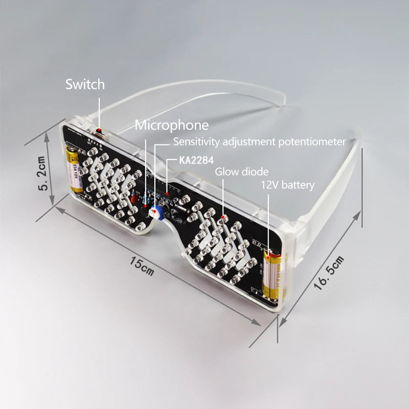 Voice-Activated LED Flashing Glasses DIY Soldering Kit DIY Electronics Kit Axl