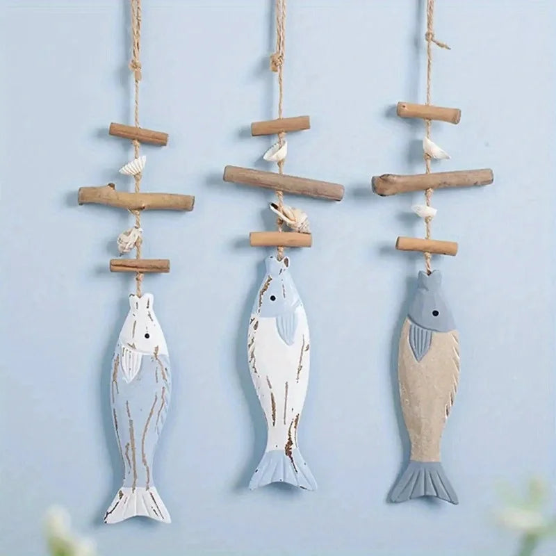 Wooden Fish String Pendant – Carved Sea Fish Hanging Decor Wood Hanging Decor Axl