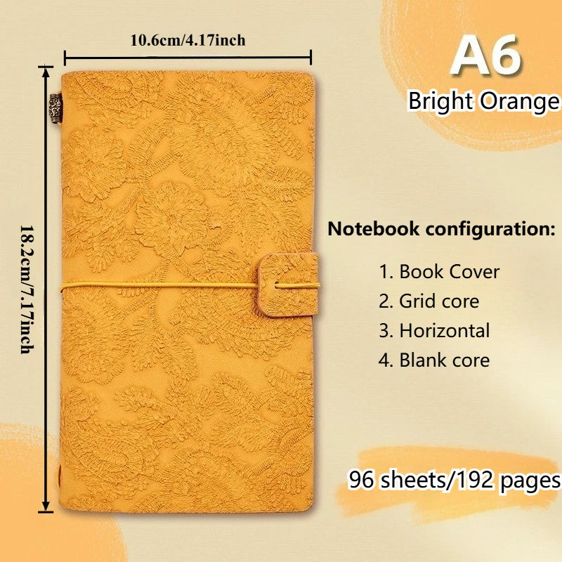 Vintage Lace Carving A6 Travel Notebook – Journal & Planner Travel Journal Notebook Axl Bright Orange 1pc