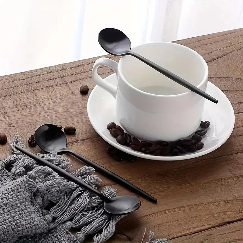 6-Piece Black Stainless Steel Coffee & Dessert Spoon Set Dessert Spoon Set Axl