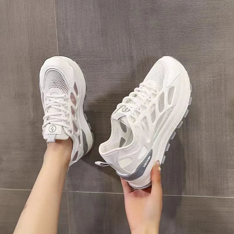 Women's Breathable Mesh Platform Sneakers – Lace-Up Running Shoe Platform Sneakers Axl
