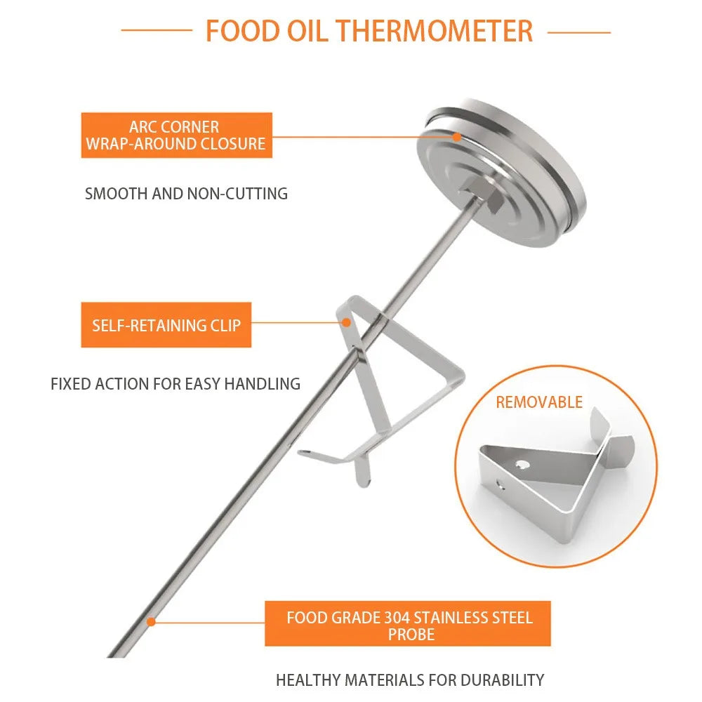 Analog Deep Fry Thermometer 0–200°C | Stainless Steel & Pot Clip Cooking Thermometer Axl