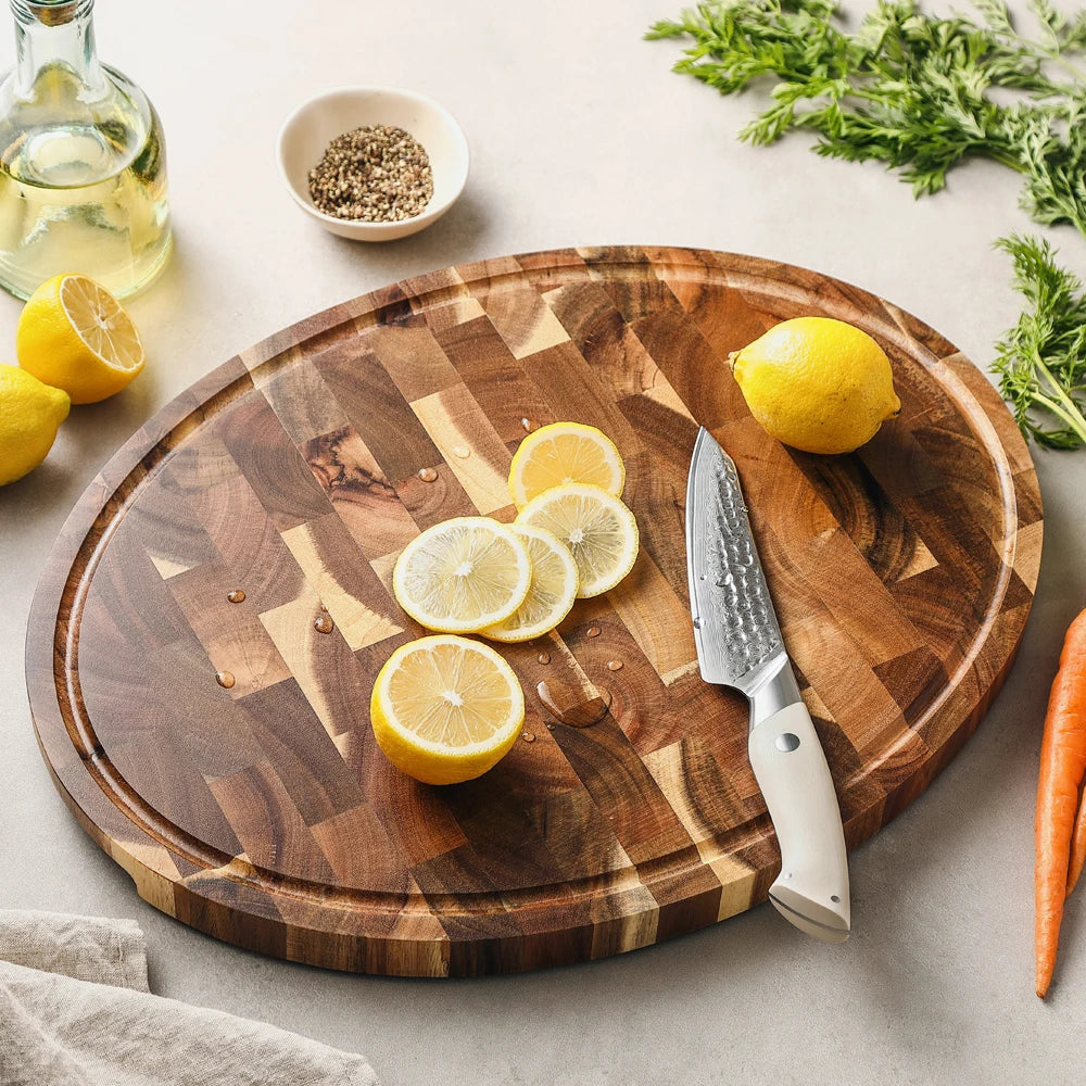 XINZUO Acacia Wood End Grain Round Cutting Board | Non-Slip Wood Cutting Board Axl