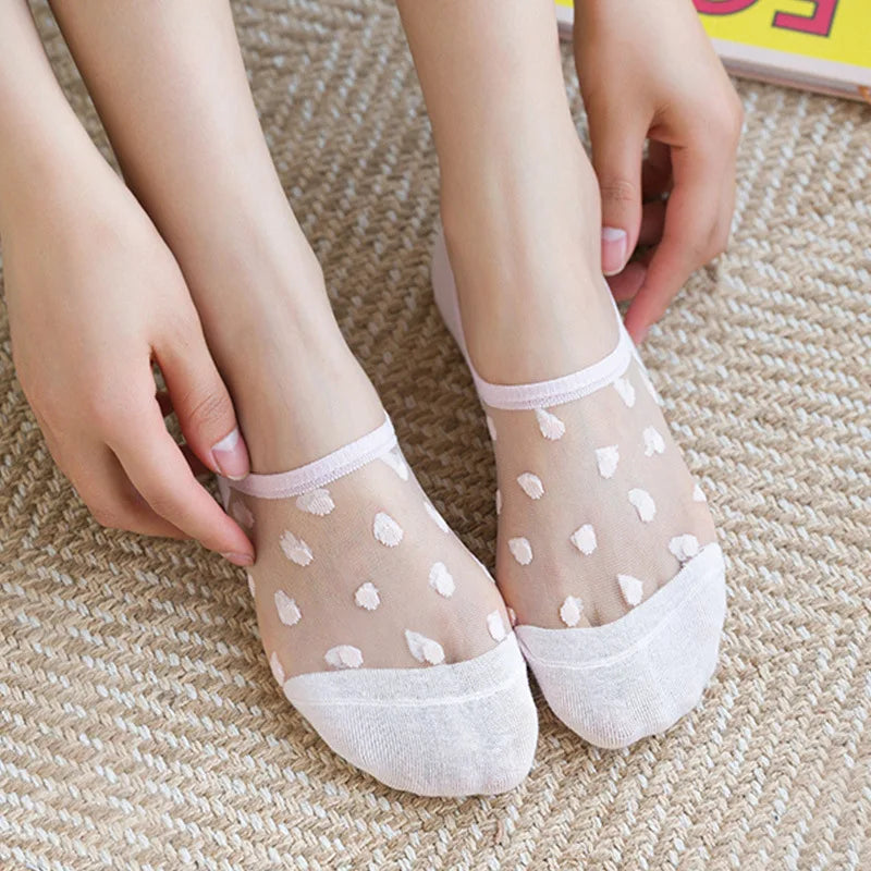 Women's Polka Dot Ankle Socks – 5 Pairs Bamboo Fiber Low Cut Women's Ankle Socks Axl