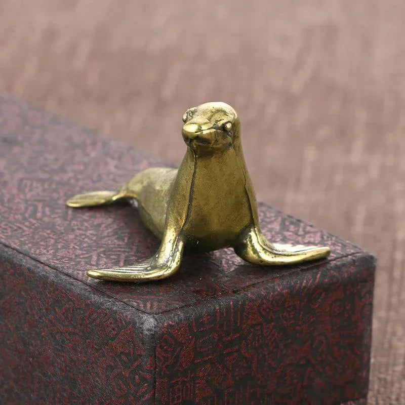 Vintage Brass Seal Figurine – Antique Desk Sculpture & Decor Brass Figurine Axl